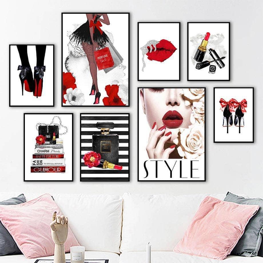 Tableau Fashion Tendance Rouge 8 Pièces - Montableaudeco