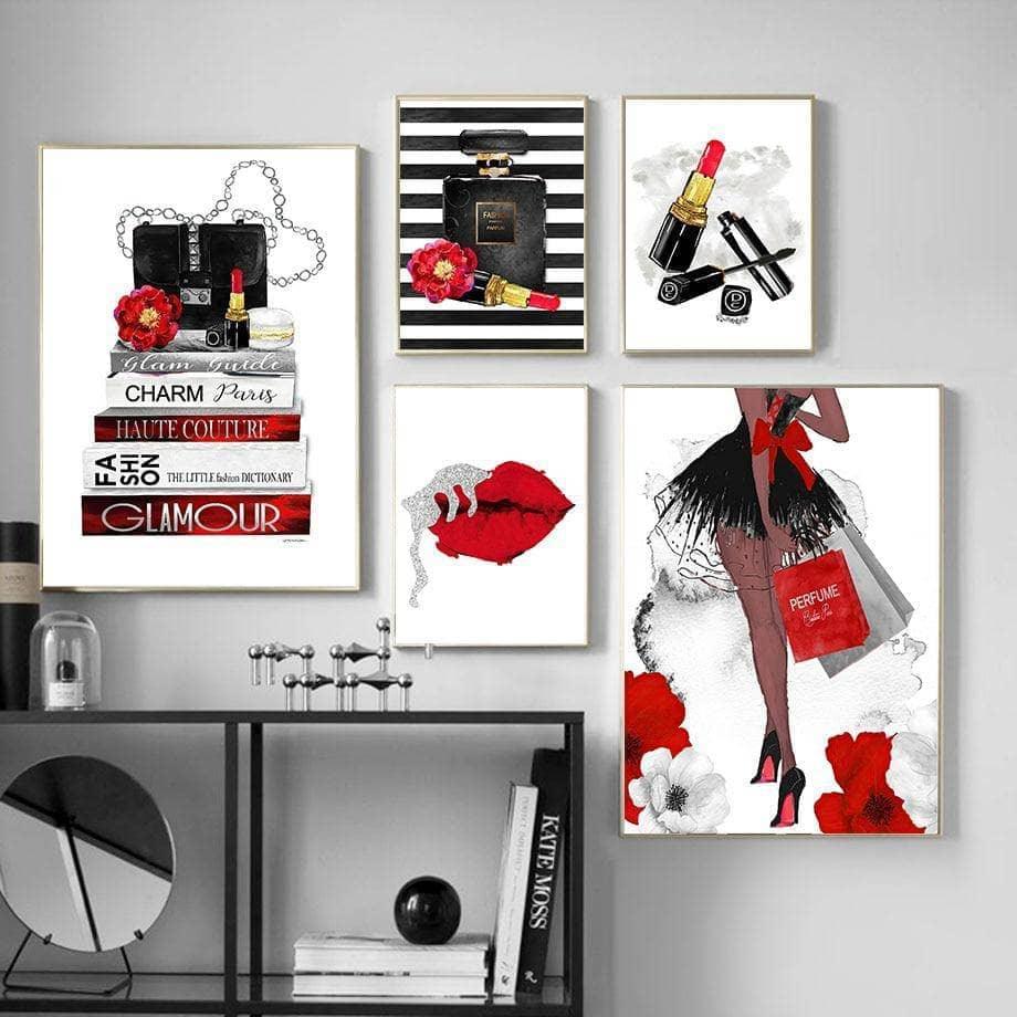 Tableau Fashion Tendance Rouge 8 Pièces - Montableaudeco