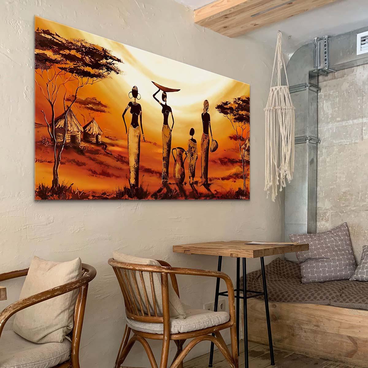 Tableau Femme Africaine Coucher de Soleil - Montableaudeco