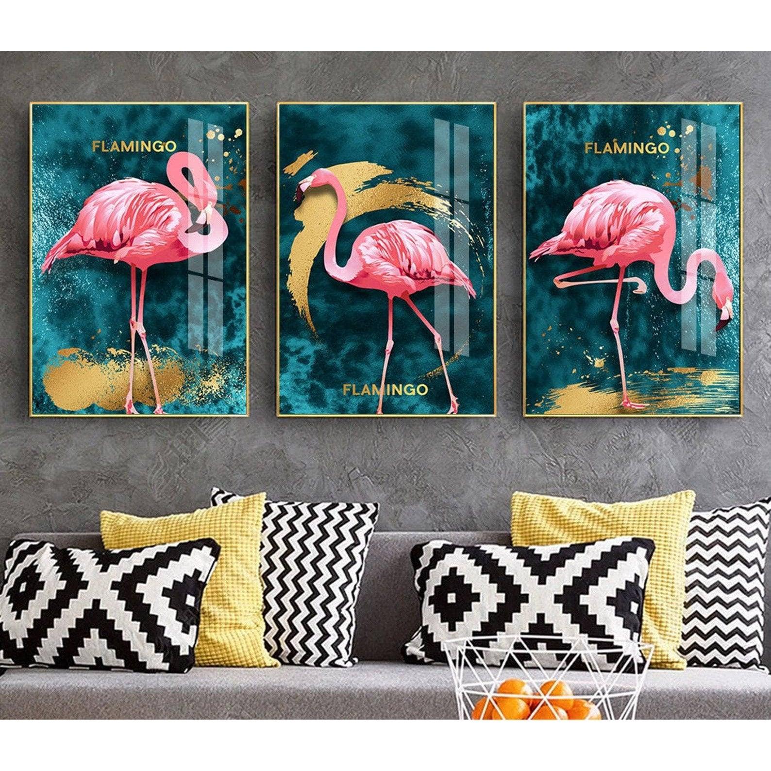 Tableau Flamant Rose Ensemble 3 Pièces - Montableaudeco