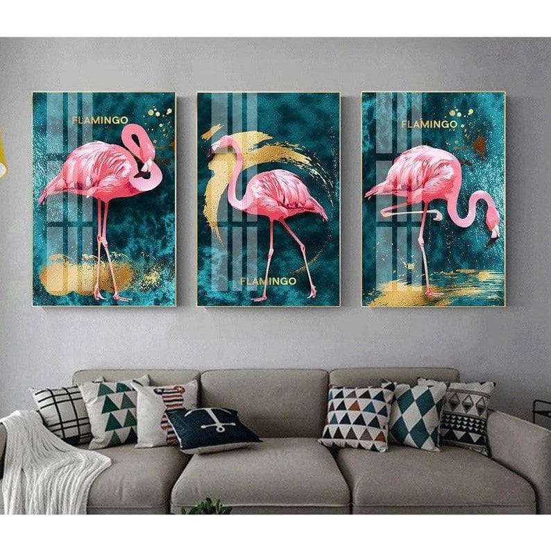 Tableau Flamant Rose Ensemble 3 Pièces - Montableaudeco