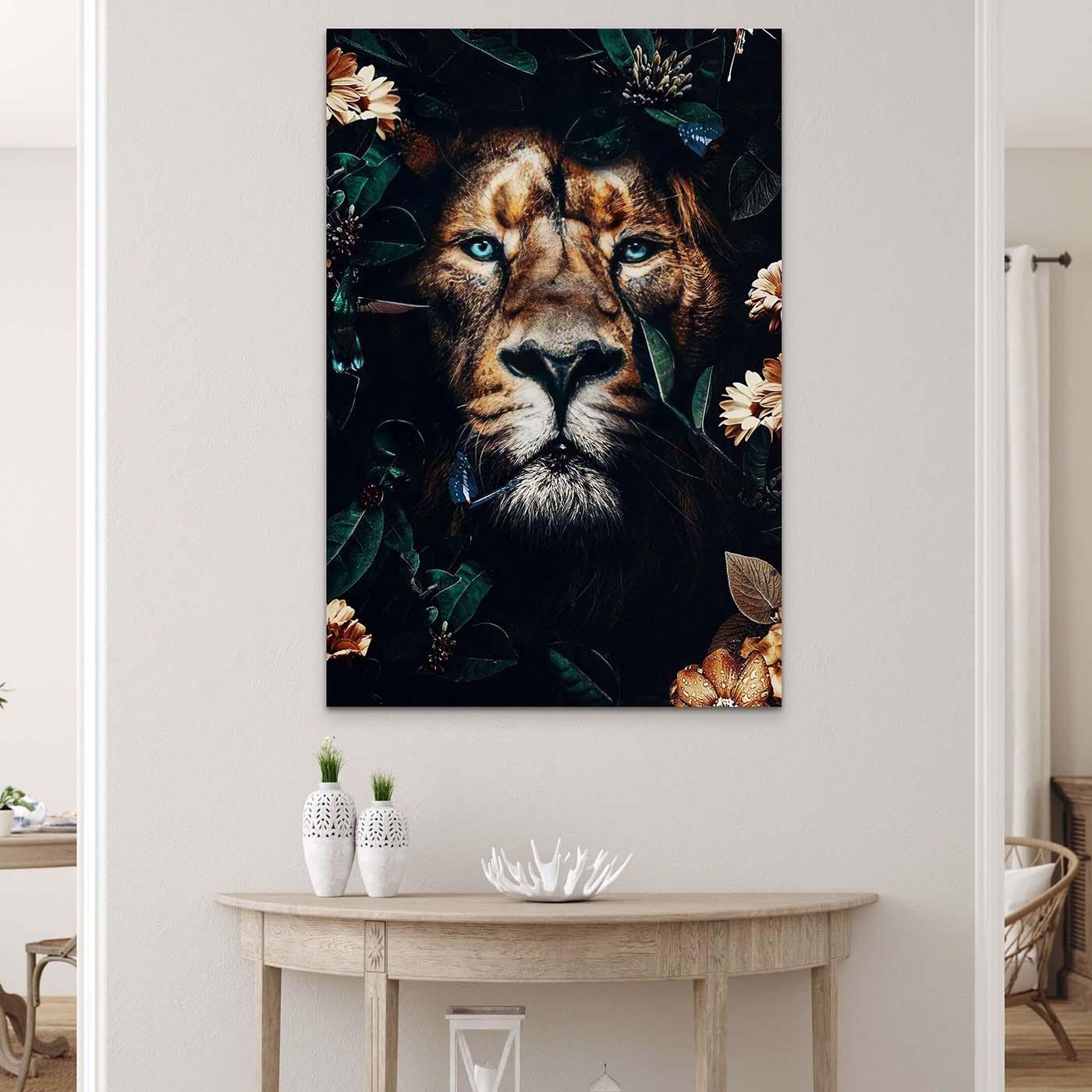 Tableau Lion et Fleurs - Montableaudeco