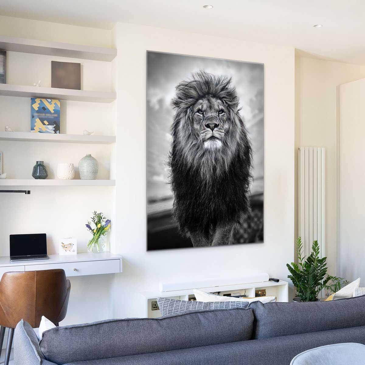 Tableau Lion Noir Et Blanc Grand Male - Montableaudeco