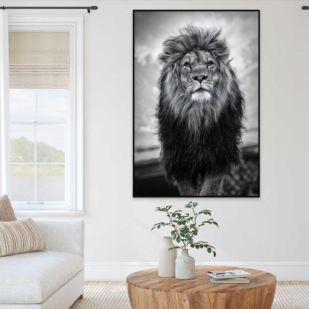 Tableau Lion Noir Et Blanc Grand Male - Montableaudeco