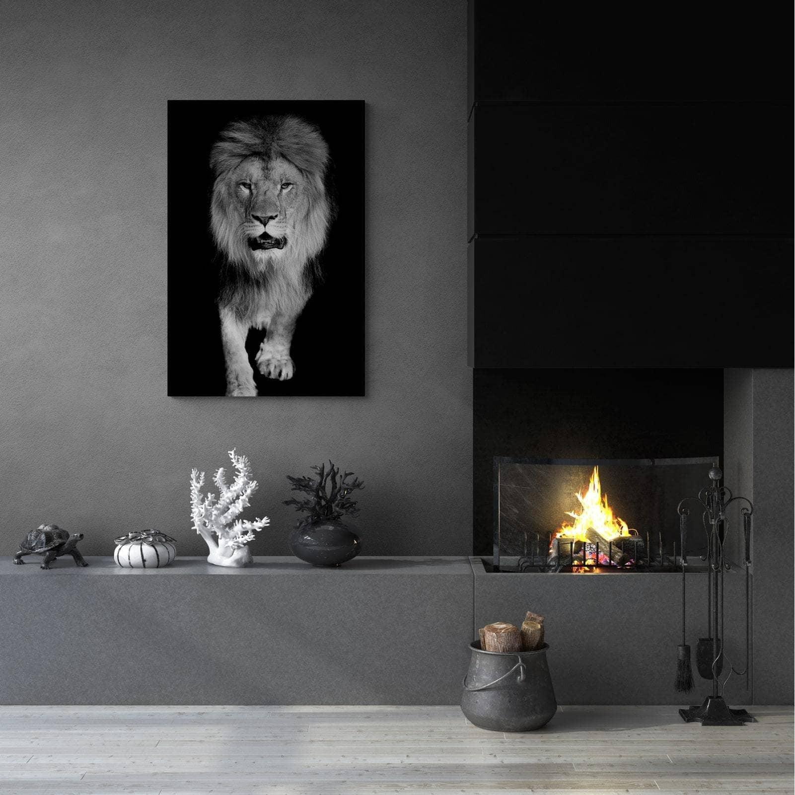 Tableau Lion Noir et Blanc La Marche - Montableaudeco