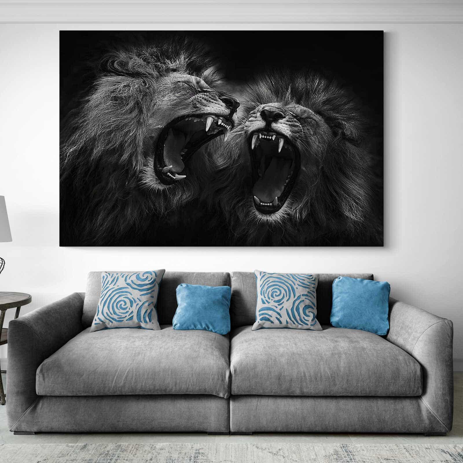 Tableau Lion Noir et Blanc Rugir - Montableaudeco