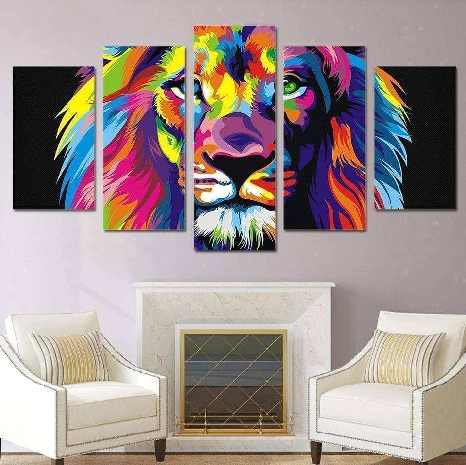 Tableau Lion Pop Art 5 Panneaux - Montableaudeco