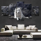 Tableau Loup Blanc 5 Panneaux - Montableaudeco