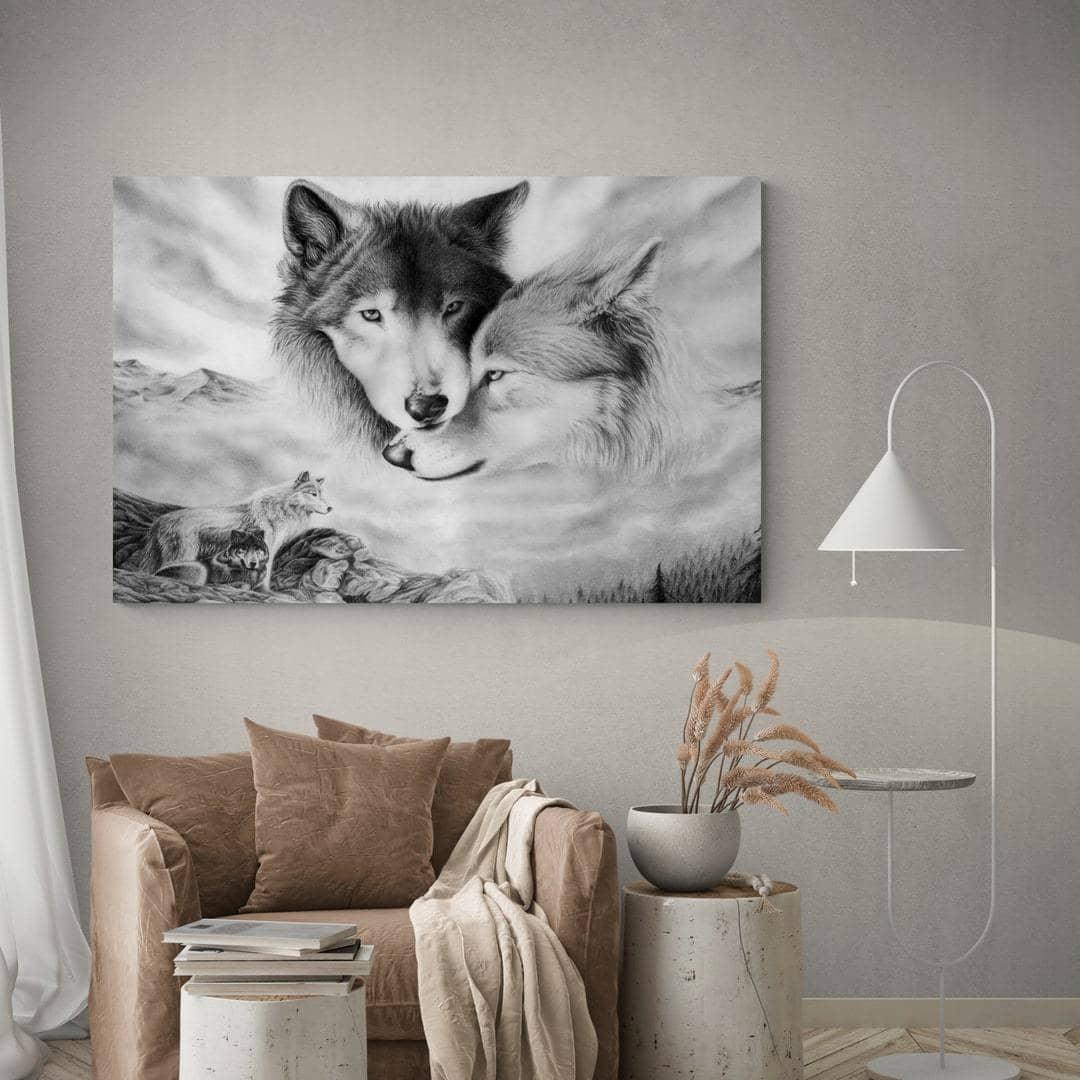 Tableau Loup Noir et Blanc Le Couple - Montableaudeco