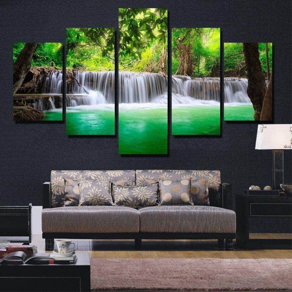 Tableau Paysage Cascade et Forêt 5 panneaux - Montableaudeco