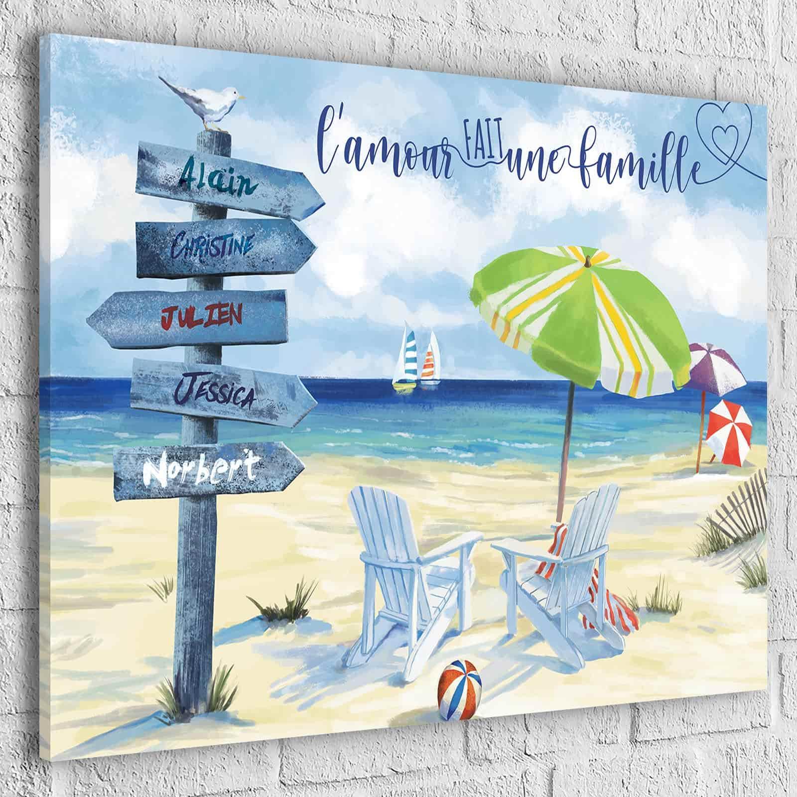 Tableau Personnalisé Prénoms Famille Plage - Montableaudeco