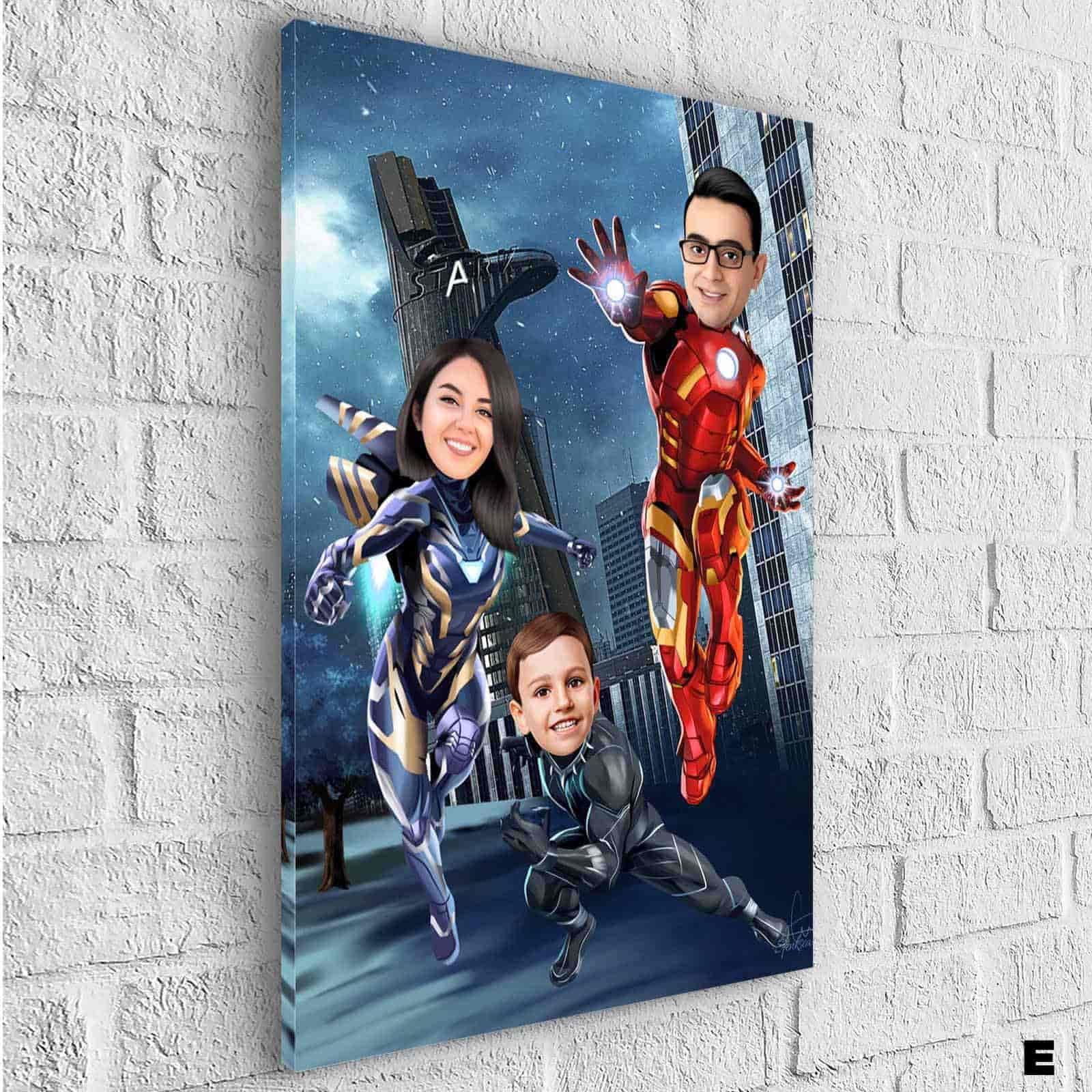 Tableau Personnalisé Super Héros Marvel Famille 3 personnages - Montableaudeco