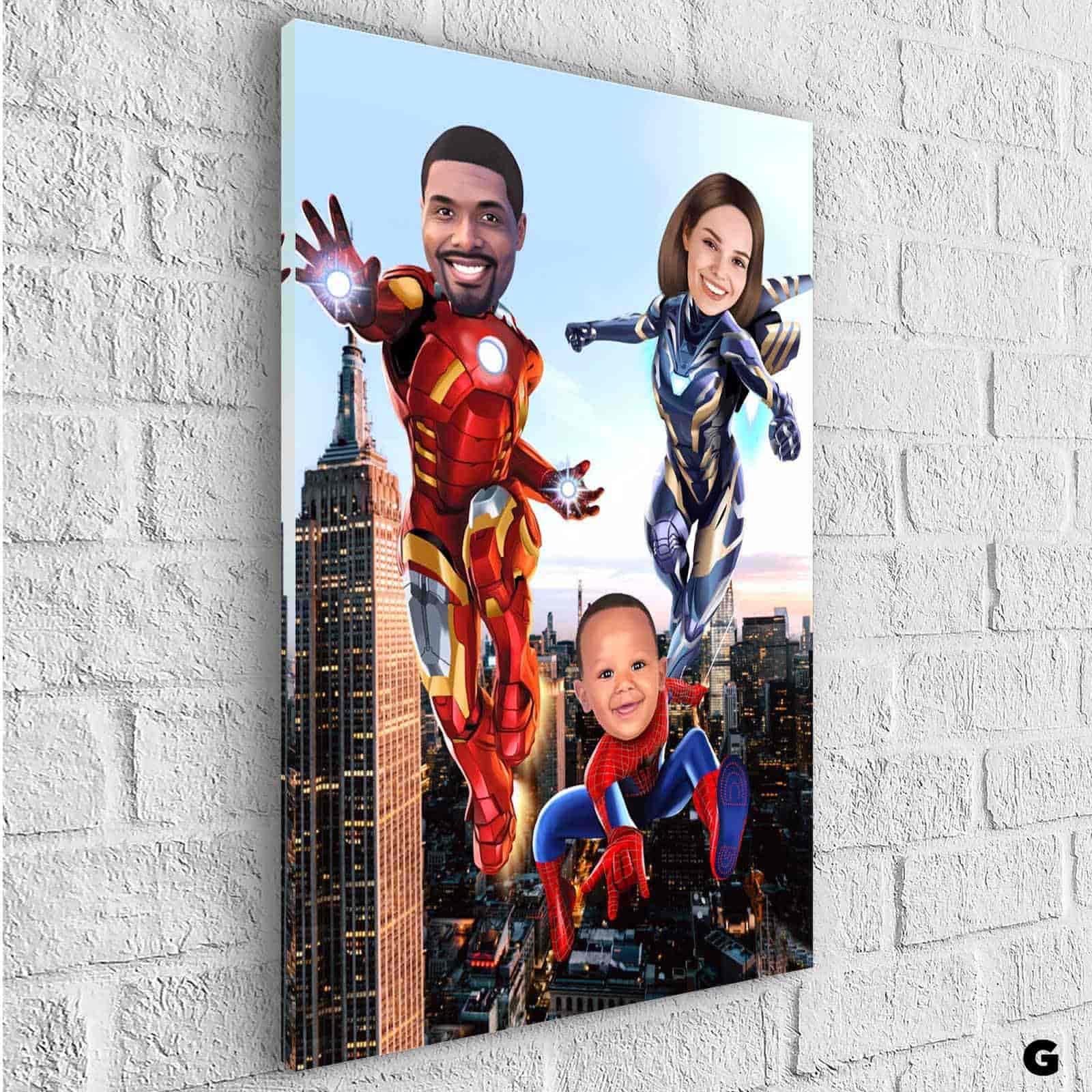 Tableau Personnalisé Super Héros Marvel Famille 3 personnages - Montableaudeco