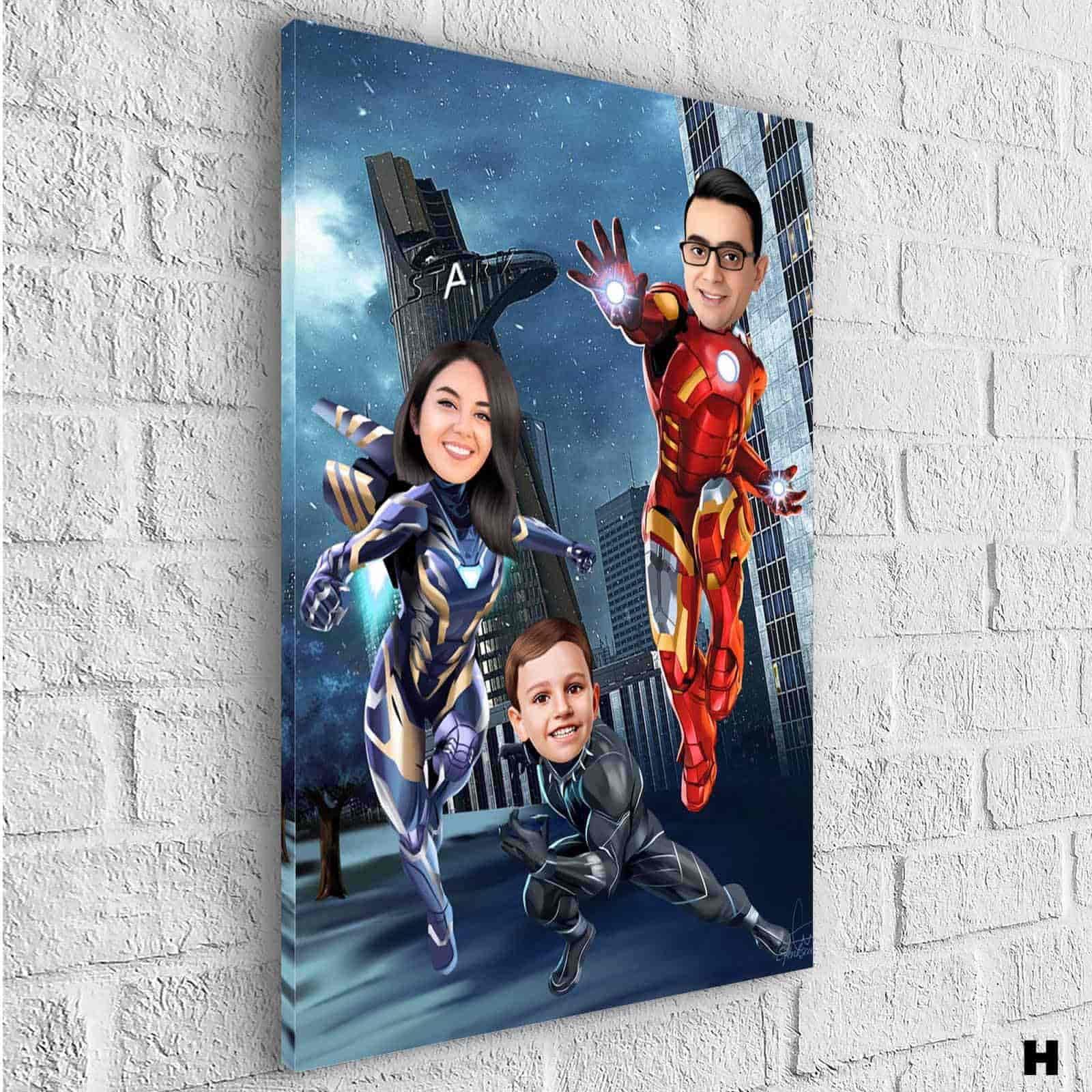 Tableau Personnalisé Super Héros Marvel Famille 3 personnages - Montableaudeco