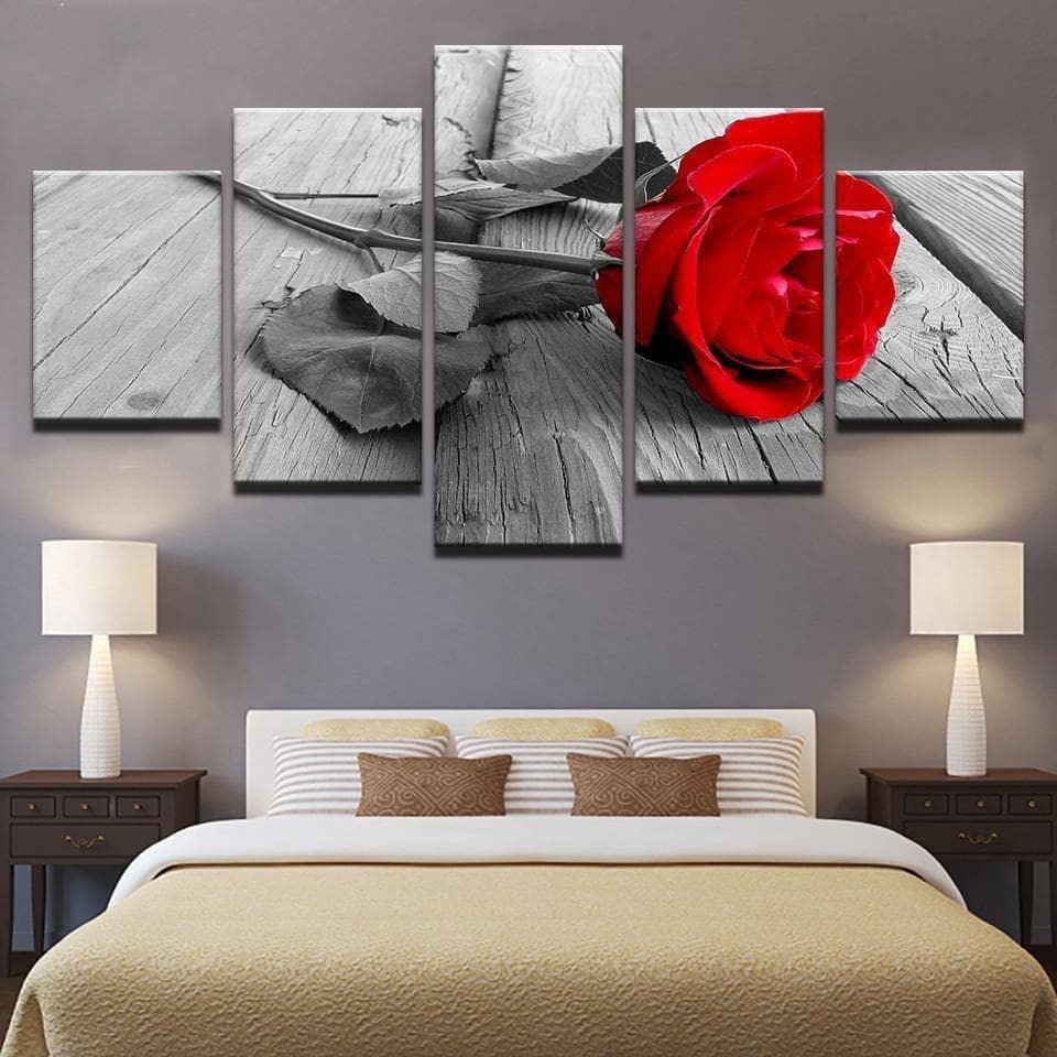 Tableau Rose Rouge 5 panneaux - Montableaudeco