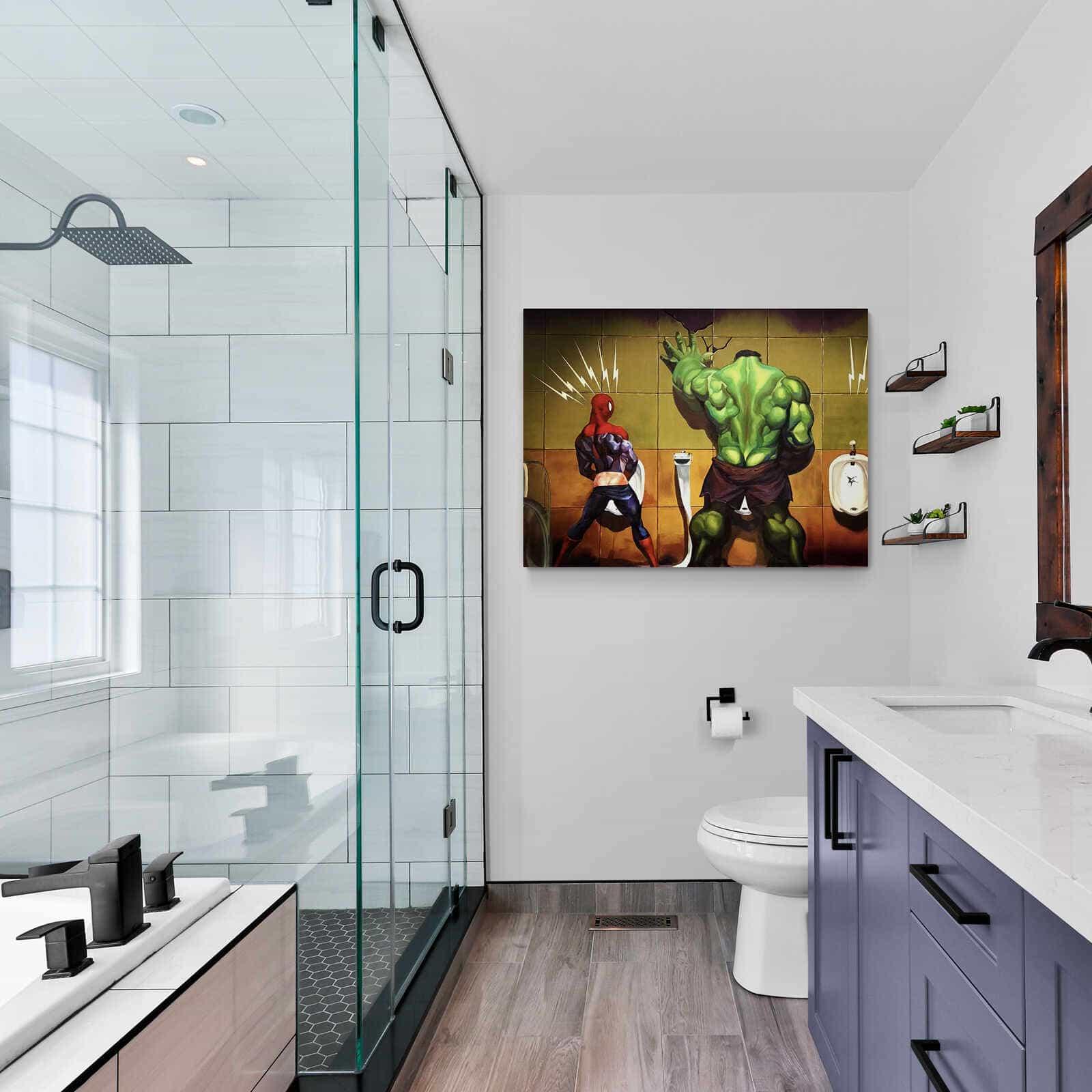 Tableau Spiderman Hulk Aux Toilettes - Montableaudeco