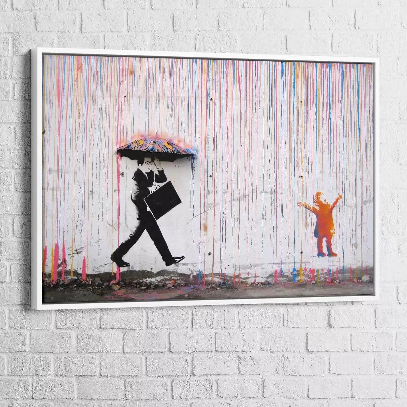 Tableau Street Art Banksy Umbrella Rain - Montableaudeco