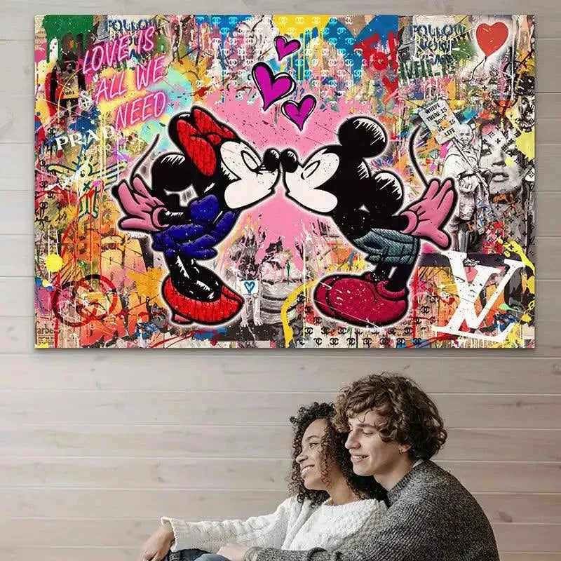 Tableau Street Art Mickey Minnie Love - Montableaudeco